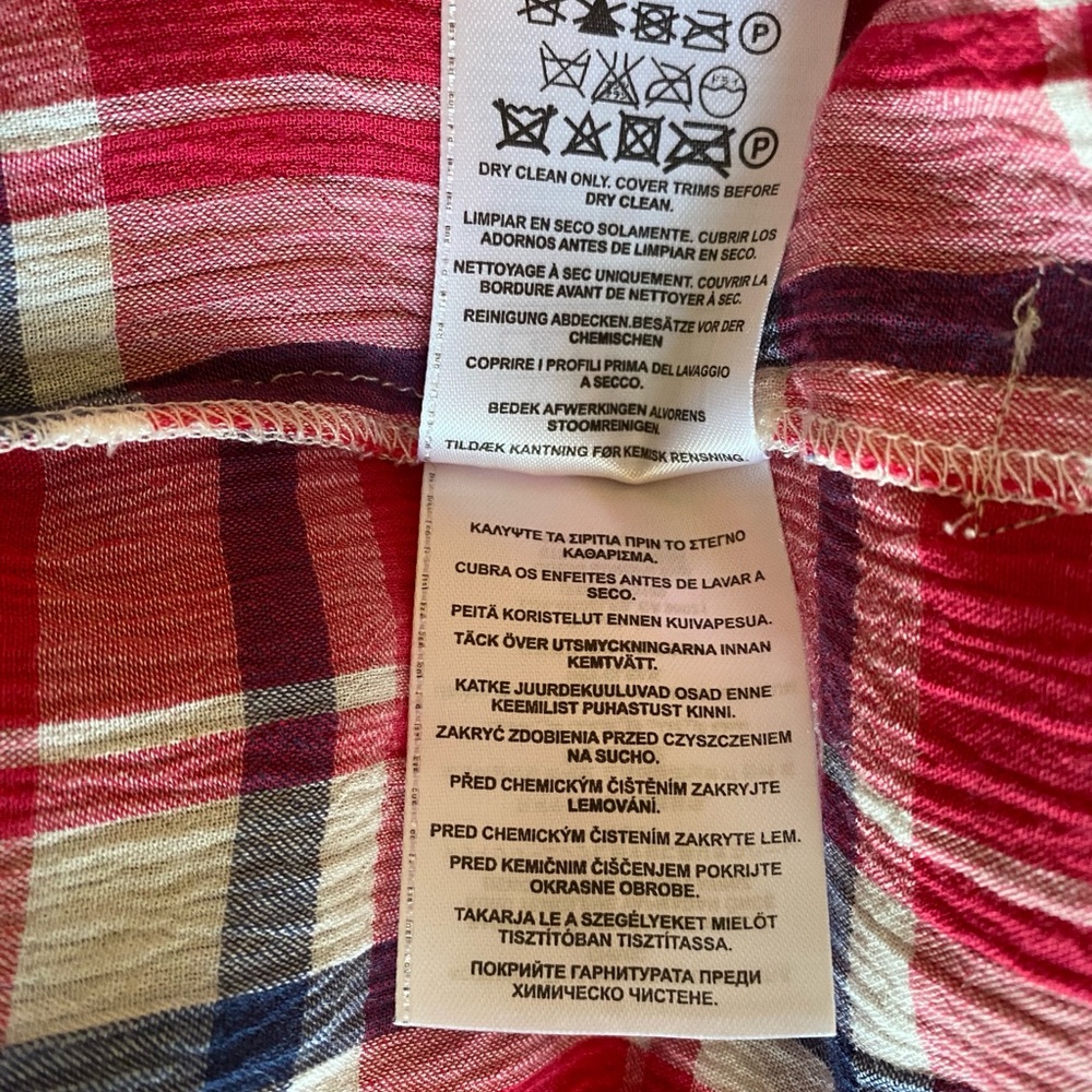 Guess Red Plaid Button-Up Shirt with Black Beaded Detail - Picture 8 of 8